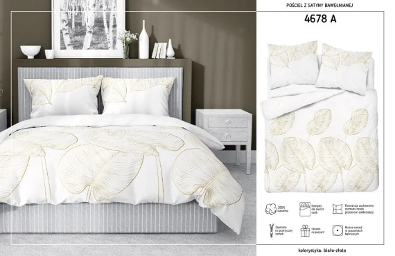 4678 A Home Satin Pościel satynowa liście Detexpol kremowy