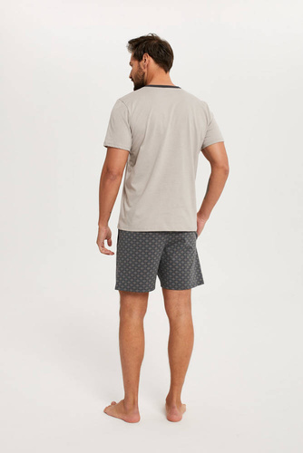 Abel Pánské pyžamo s krátkým rukávem, šortky Italian Fashion - béžová/potisk