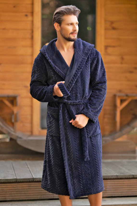 Zygmunt Pánský župan s kapucí Italian Fashion - tmavě modrý