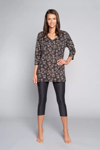 Pinnia Dámské pyžamo s 3/4 rukávy, 3/4 kalhoty Italian Fashion - potisk/grafitová barva