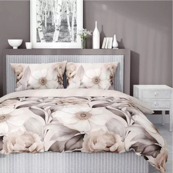 5220 A Pościel satynowa cieniowane kwiaty Detexpol beżowy