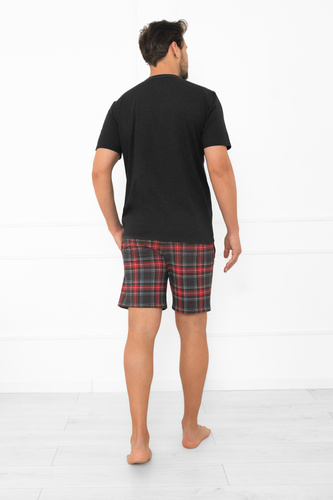 Rusoli pánské pyžamo Italian Fashion dark melange - kostkované bavlněné krátké pohodlné