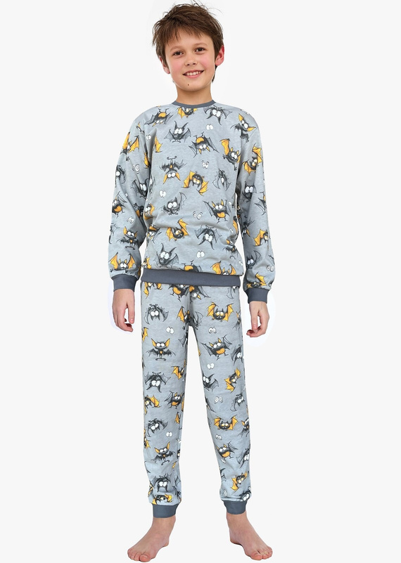 Chlapecké pyžamo Cornette Bat 2 264/182, 263/182 šedé - bavlna, dlouhý rukáv, vzor netopýra