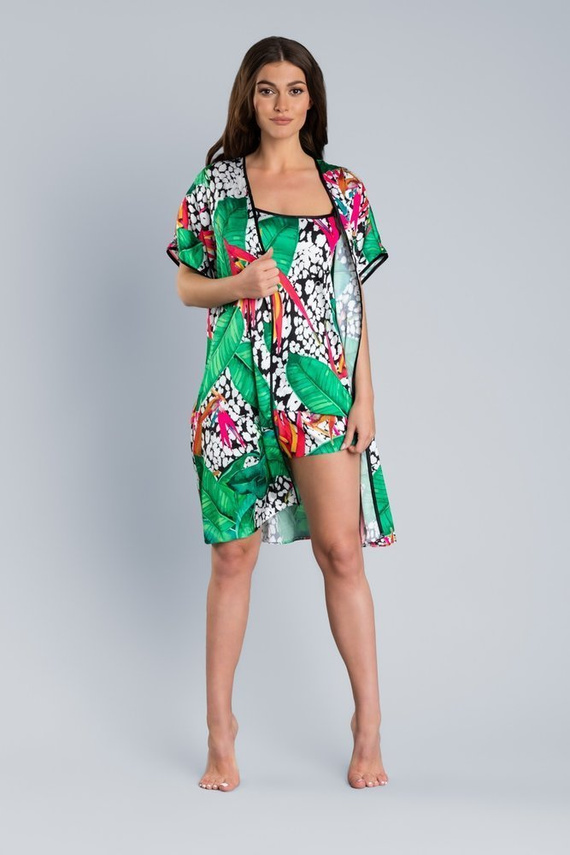 DORITA Dámský saténový župan Italian Fashion - potisk/zelená