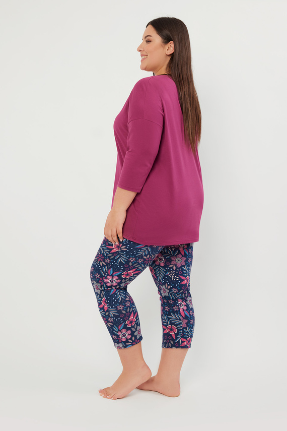 Folk Dámské pyžamo 3/4 rukávy, 7/8 kalhoty Italská móda - ostružina/potisk