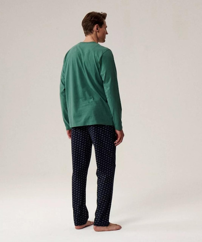 Pánské pyžamo NMP-390 Atlantská zelená a tmavě modrá - bavlna, dlouhý rukáv, pohodlné a teplé pro chladnější noci