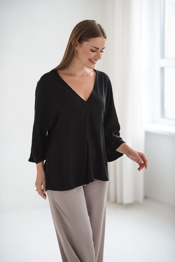 Mamafullness Těhotenská halenka pro kojící ženy Milk&Love černá- viskóza, 3/4 rukáv, oversize