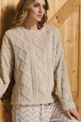 Sofie Dámské pyžamo Sorbetto beige - hřejivá sherpa, palazzo, elegantní a měkké