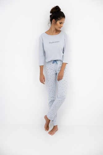 Daydreamer Sensis dámské 3/4 pyžamo holubice - bavlněné modré pyžamo s dlouhými kalhotami
