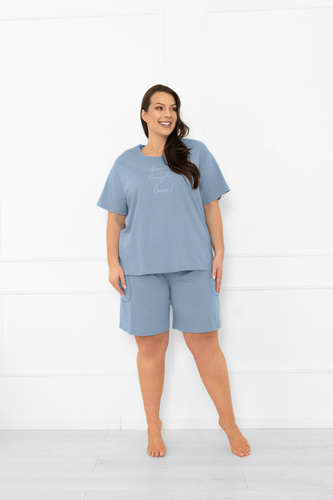 Dámské pyžamo Ksara Italian Fashion - bavlna, krátký rukáv a šortky - ocelové