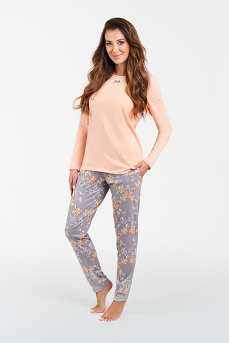 Kasali Dámské pyžamo a kalhoty s dlouhým rukávem Italian Fashion - lososová/potisk