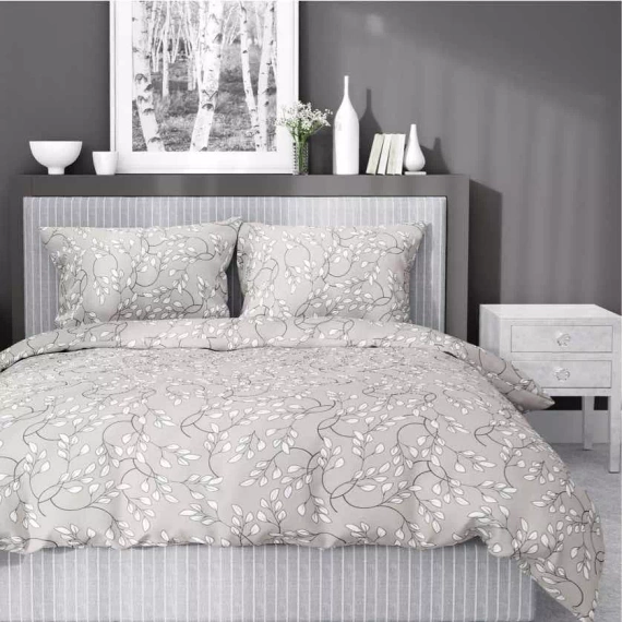 5217 B Pościel satynowa  liście drobne Detexpol beżowy