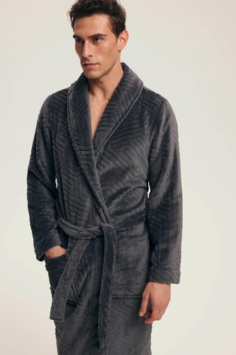 Pánský župan Henderson 43379 Nandu šedý - zavazuje se v pase, délka před kolena