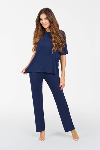 Akord Dámský komplet s krátkým rukávem a dlouhými kalhotami Italian Fashion - tmavě modrý