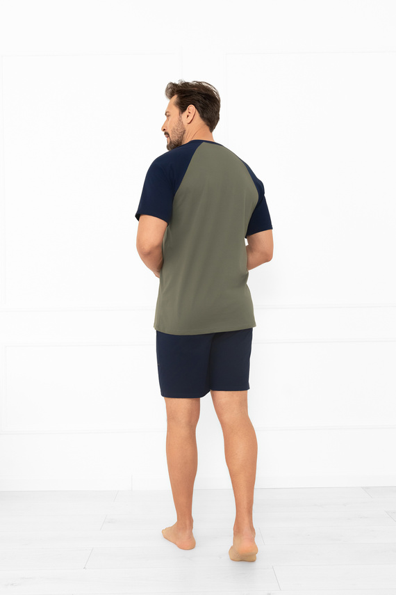 Alexander Italian Fashion pánské pyžamo olivové - krátké rukávy a krátké šortky, 100% bavlna