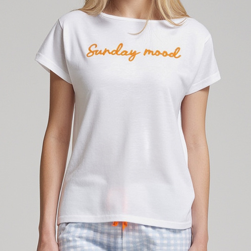 Dana Dámské pyžamo Sorbetto blue - 100% bavlna, krátký rukáv, kostkované kalhoty, komplet