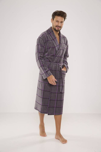 803 / 819 Pánský froté župan Twin Forex - šedý s fialovou kostkou (šedý kostkovaný)
