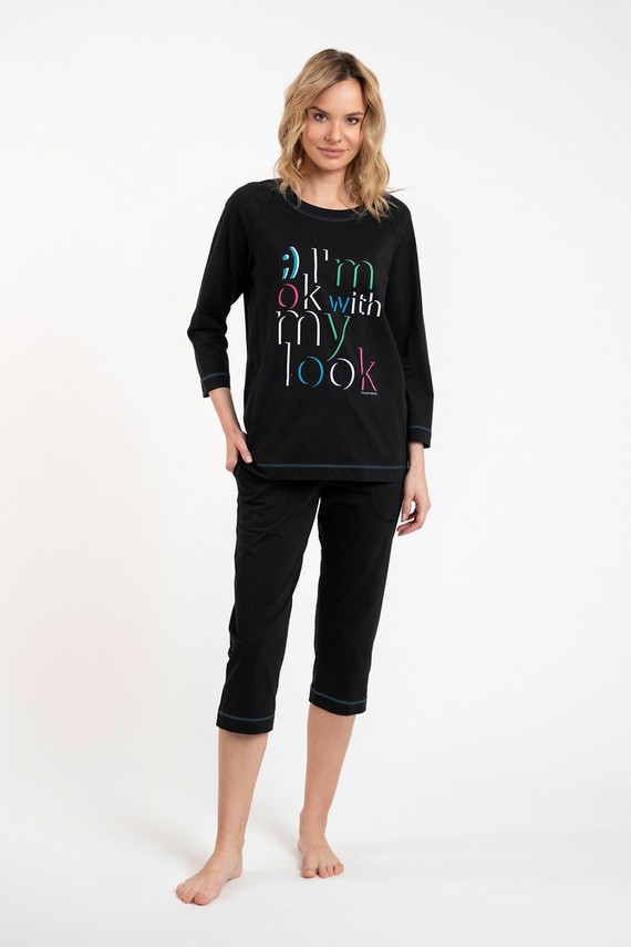 Dámské pyžamo Olza 3/4 rukávy, 3/4 kalhoty Italská móda - černá
