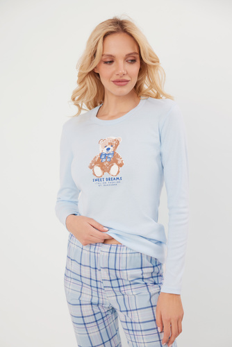 Katrin Dámské pyžamo s dlouhým rukávem, dlouhé kalhoty Italian Fashion - modrá/potisk