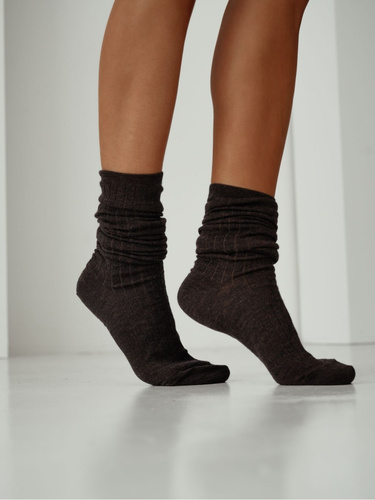 Podkolenky 1627-001 Milena hnědé - vlněné, žebrované, netlačící pásek