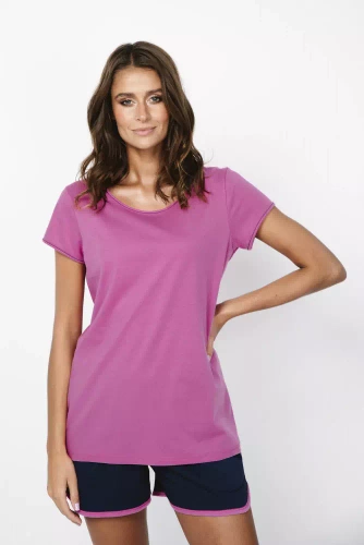 Ontega Dámské pyžamo s krátkým rukávem, šortky Italian Fashion - amarantová/ tmavě modrá