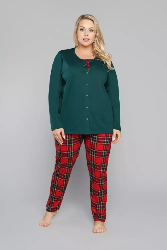 Zorza dámské pyžamo s dlouhým rukávem, kalhoty Italian Fashion - červená/potisk