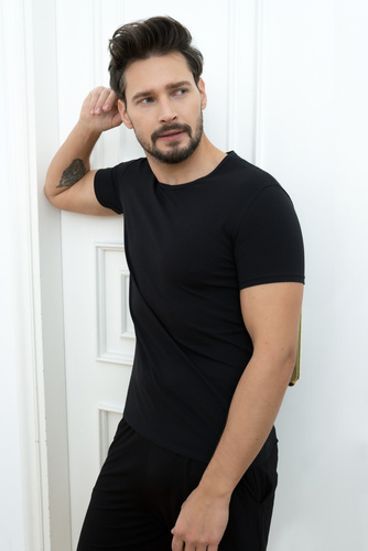 Ikar Pánské tričko s kapucí u krku Italian Fashion - černé