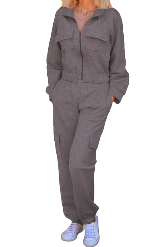 Bavlněná dámská tepláková souprava Mili Mirale, pohodlná souprava s kapsami - polská výroba - šedá