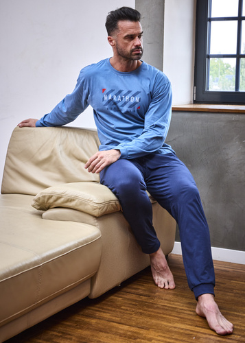 Pánské pyžamo 322/301 Marathon modré - bavlna, dlouhý rukáv, sportovní styl