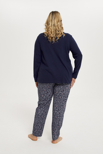 Sajna Dámské pyžamo s dlouhým rukávem a dlouhými kalhotami Italian Fashion - námořnická modř/potisk