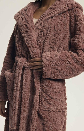 43592 Darlena Henderson dusty rose - dámský župan s kapucí, dlouhý, měkký, vzorovaný