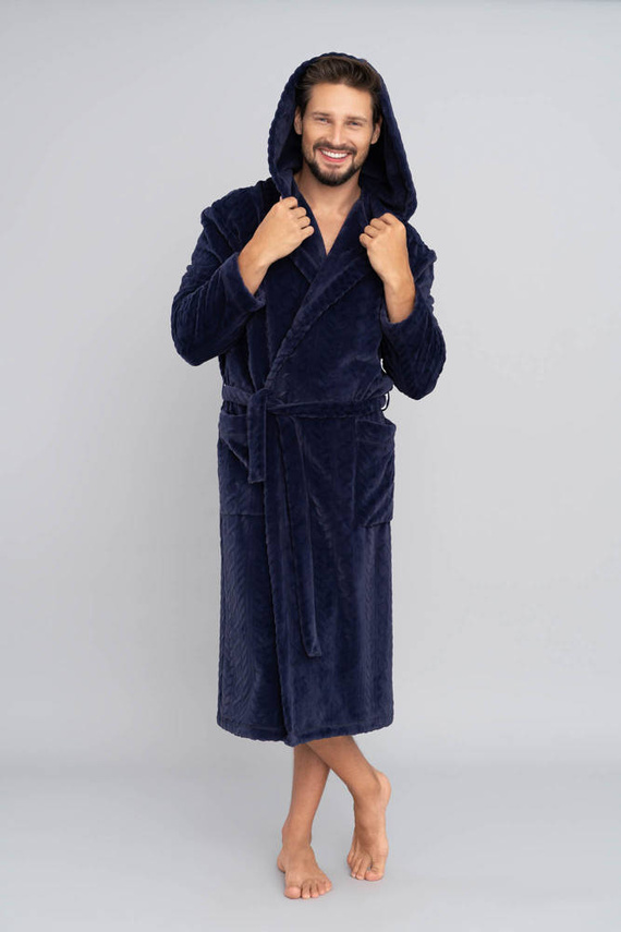 Zygmunt Pánský župan s kapucí Italian Fashion - tmavě modrý