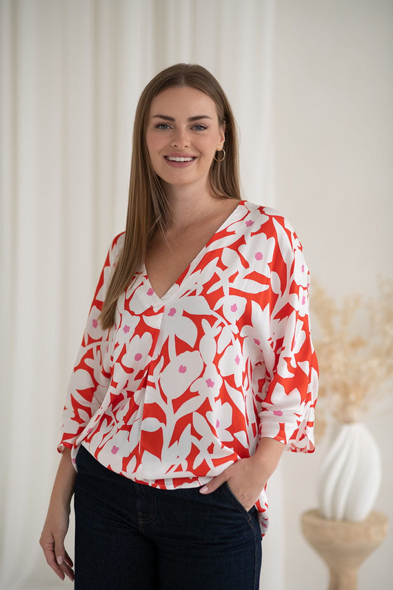 Těhotenská halenka Mamafullness Milk&Love s květinovým vzorem - viskóza, 3/4 rukáv, oversize