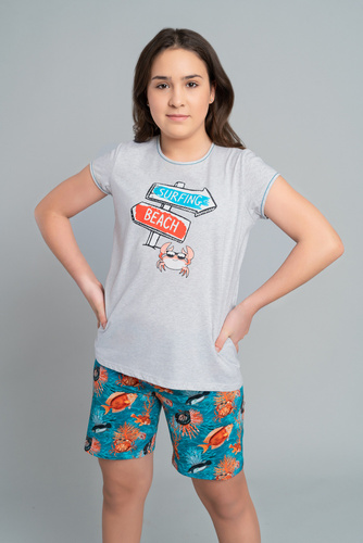 Oceania Dívčí pyžamo Italian Fashion - melanž/potisk