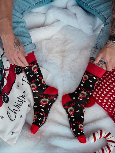 1290-036 Pánské ponožky Mopsy Milena Black - slavnostní, barevné, bavlněné