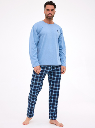 124/308 Sequoia Cornette - pánské bavlněné pyžamo, dlouhý rukáv, kostkované kalhoty