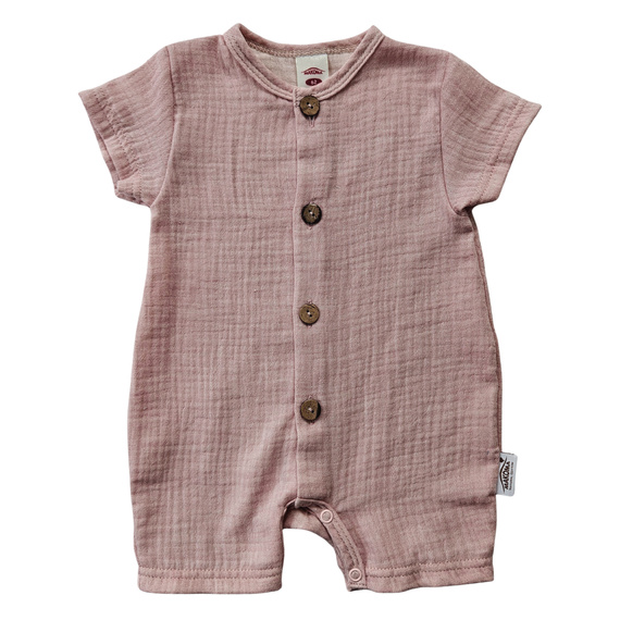 Baby Rampers Just Muslin 02235RR Makoma rose - mušelín 100% bavlna, krátký rukáv