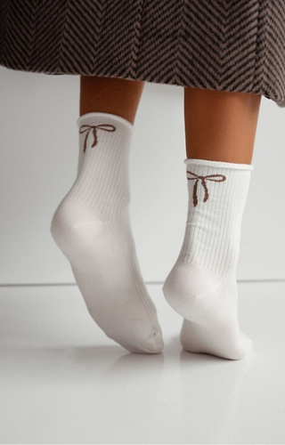 0200-193 Dámské ponožky s mašlí Milena ecru-bavlněné žebrované