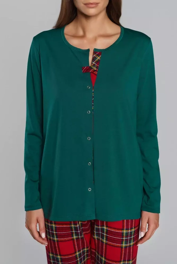 Zorza dámské pyžamo s dlouhým rukávem, kalhoty Italian Fashion - zelená/potisk