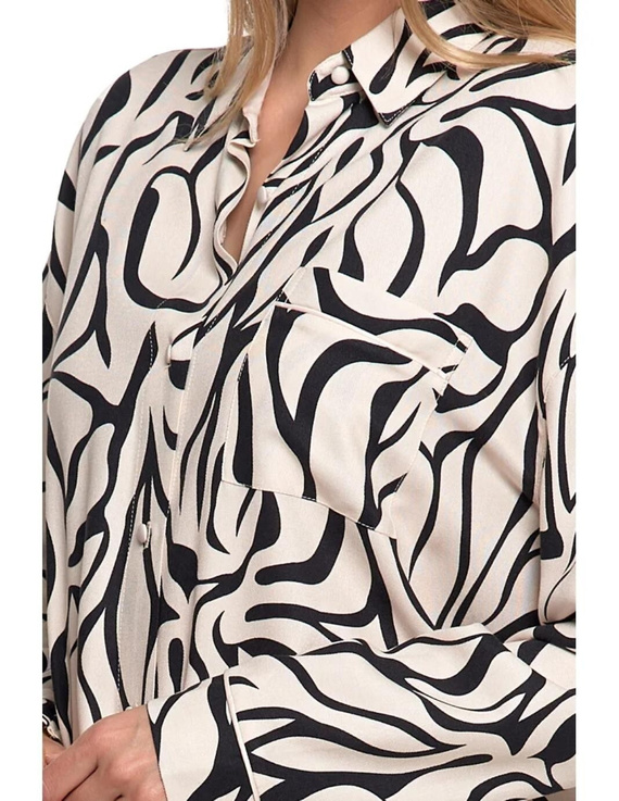 PDK4800-003 Moraj krémová noční košile - viskóza, dlouhý rukáv, zapínání na knoflíky