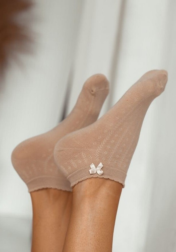 0859 Dámské boty s mašlí Milena - styl a pohodlí - béžové