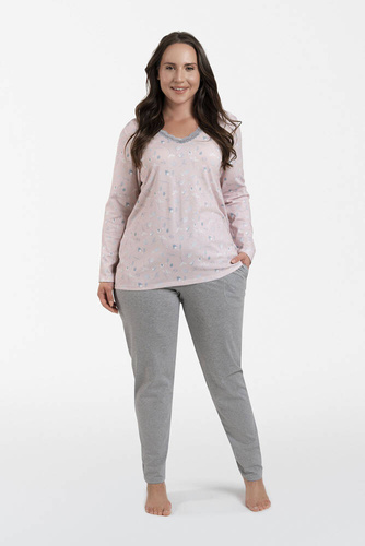 Simona Dámské pyžamo s dlouhým rukávem a dlouhé kalhoty Italian Fashion - potisk/melanžová barva