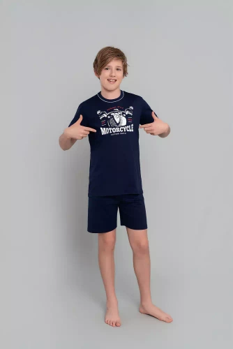 Chlapecké pyžamo Gibson s krátkým rukávem, kalhoty Italian Fashion - tmavě modré