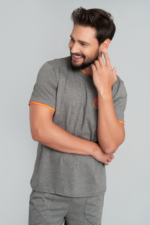 Marek Pánské pyžamo s krátkým rukávem, 3/4 kalhoty Italian Fashion- medium melange