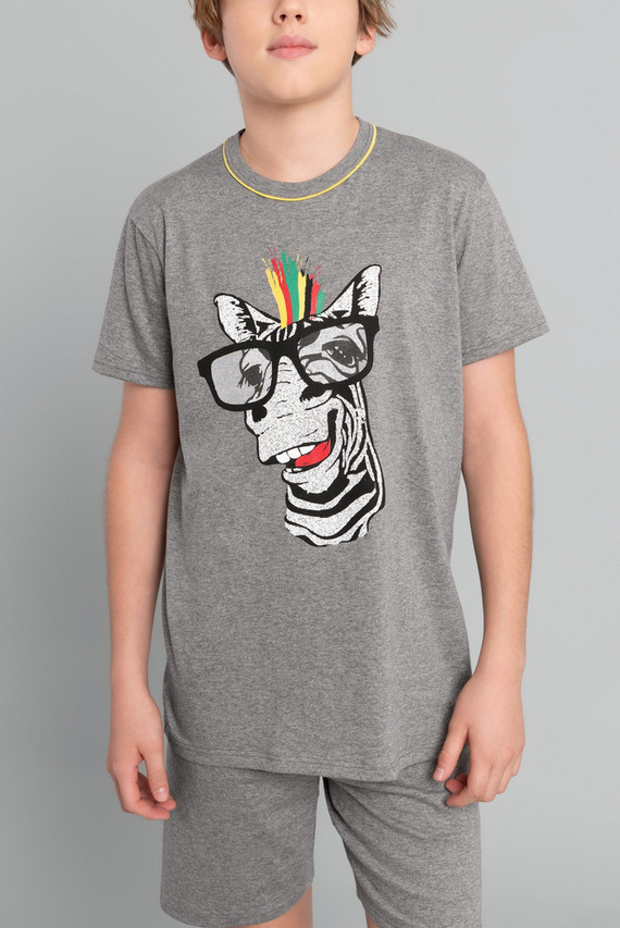 Chlapecké pyžamo Crazy Boys s krátkým rukávem, kalhoty Italian Fashion- medium melange