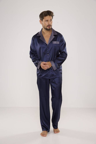 939 Pánské saténové pyžamo - tmavě modré