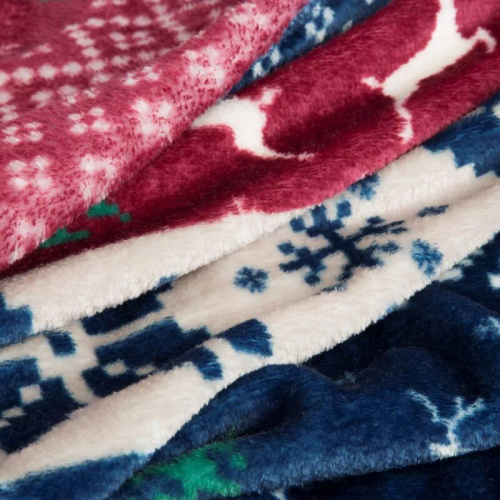 Eurofirany Vánoční deka námořnická modř červená se skandinávským vzorem - měkký přehoz z mikrovlákna, 240 g/m²