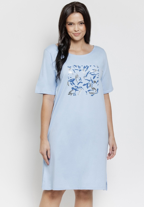 Valentina 3572/3537 Noční košile Taro v modré barvě - bavlna, krátký rukáv