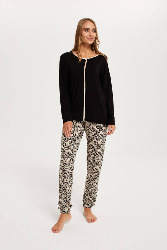 Guyana Dámské pyžamo s dlouhým rukávem, dlouhé kalhoty Italian Fashion - černá/potisk