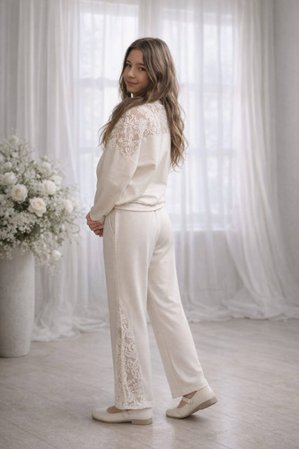 Komplet Eliza Bambarillo krémový s krajkou pro dívky